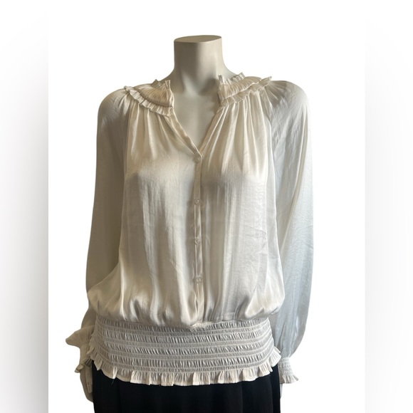 Catherine Malandrino 100% Polyester Large Cream Long Sleeves Blouse - Picture 1 of 8